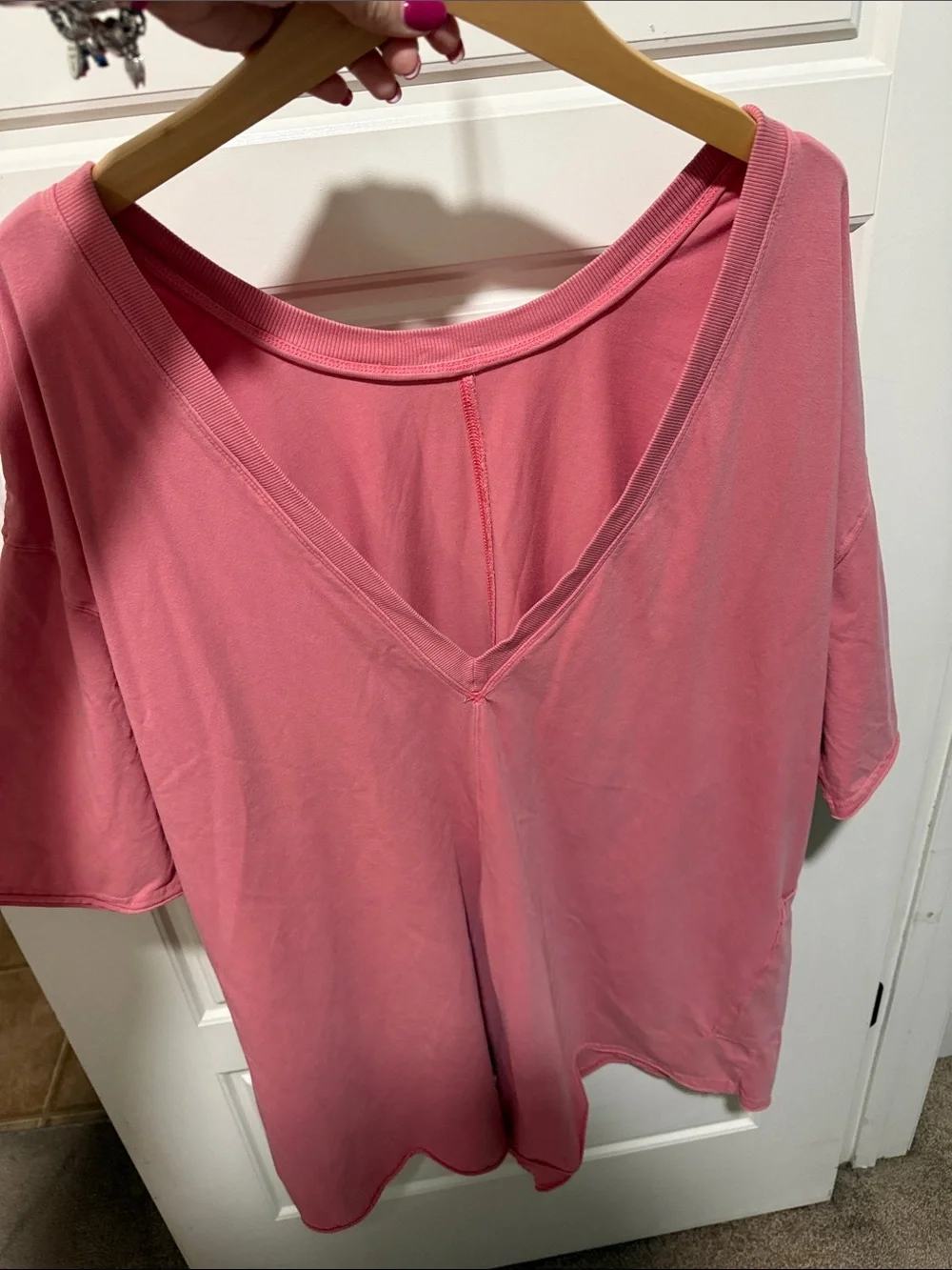 Free People hot shot Coral Pink Short Sleeve Romper size L roomy comfy